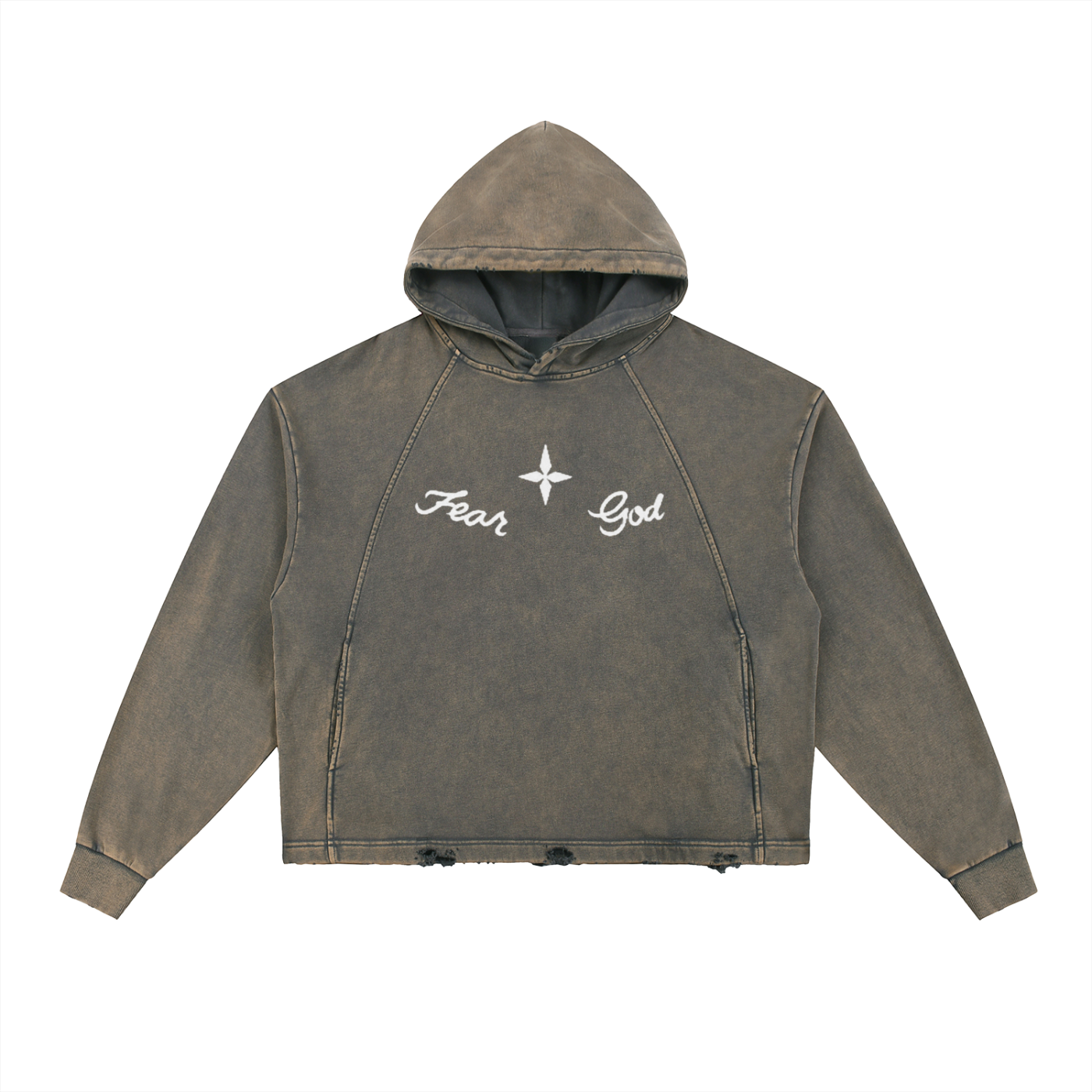 Weezy Inspired Fear God Vintage Frayed-Hem Hoodie