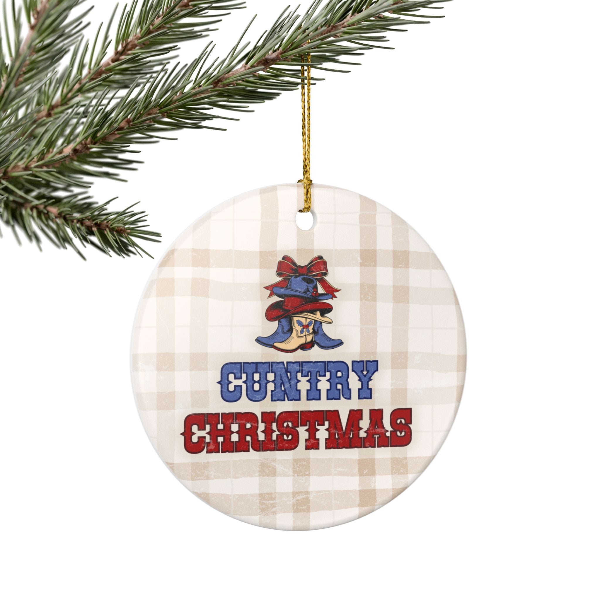 Cuntry Christmas Ceramic Ornament