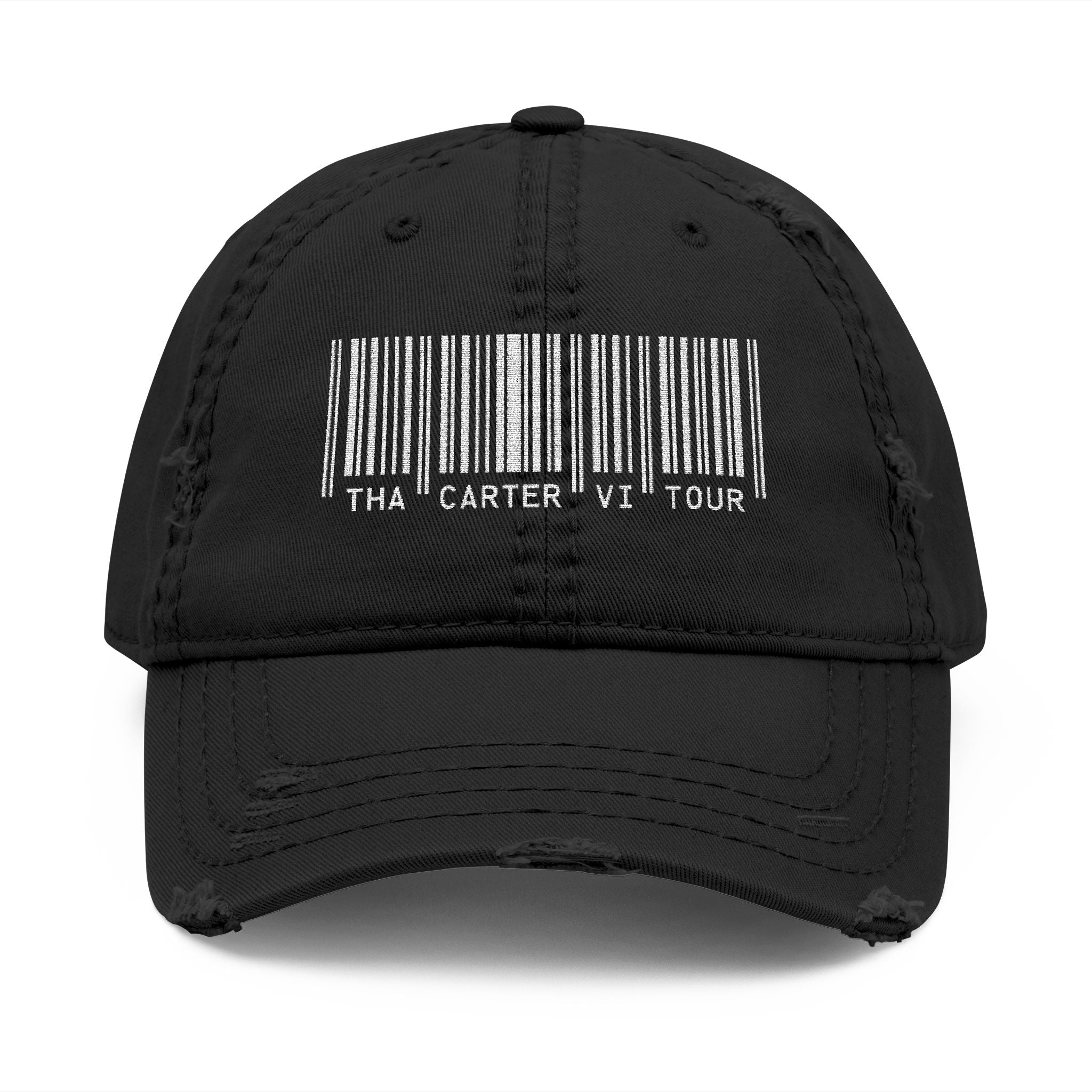 Weezy Fan Inspired Carter Tour Bar Code Distressed Dad Hat (Embroidery)