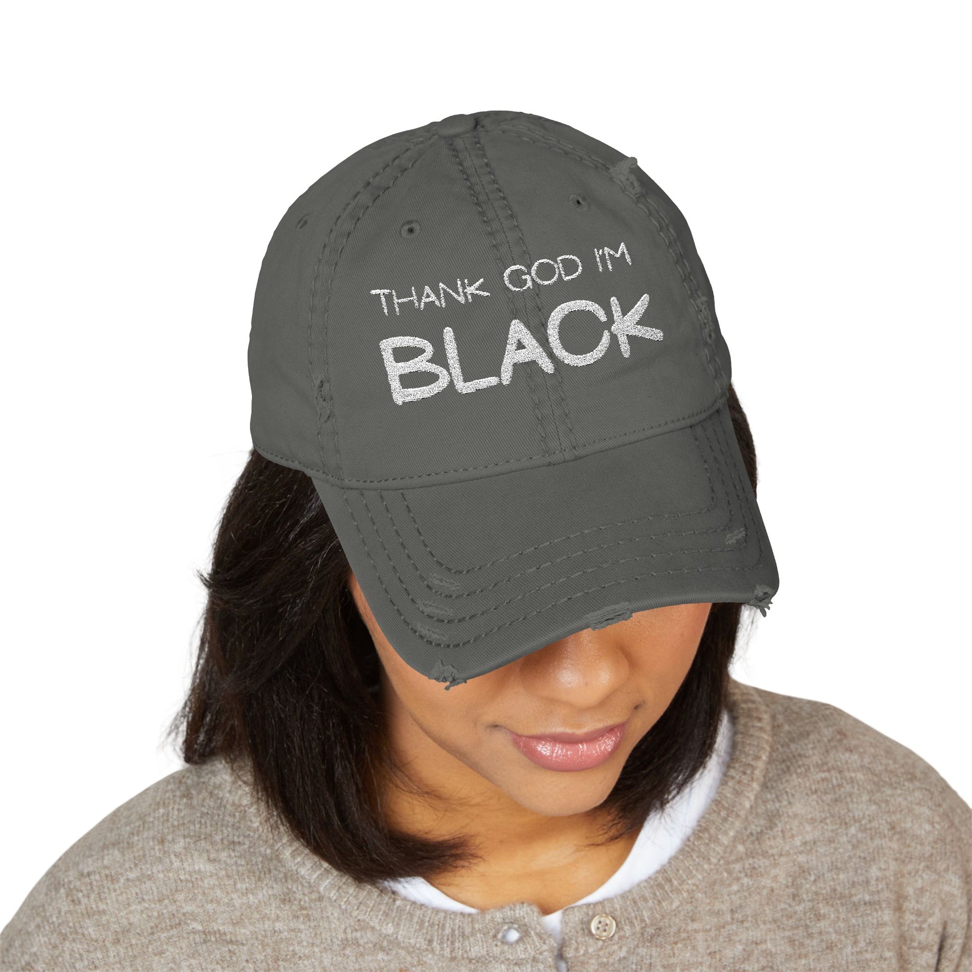 Thank God I'm Black Embroidered Distressed Dad Hat