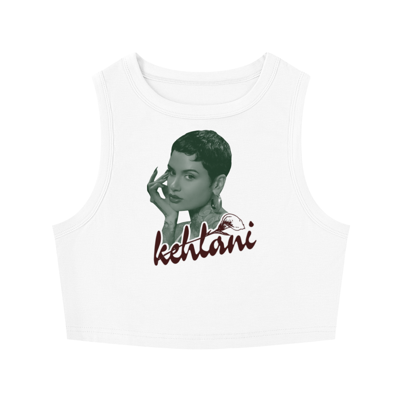 Kehlani Inspired Green/Burgundy Textured Portrait  Crewneck Crop Tank Top