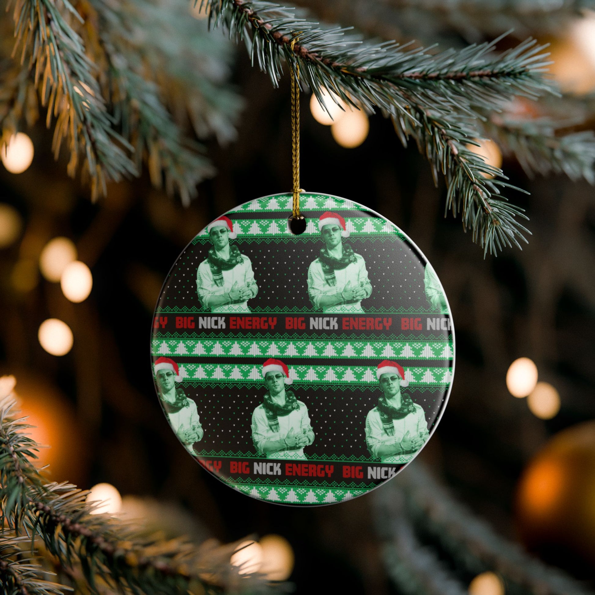 Nick Jonas Ugly Christmas Pattern Ornament (1pc), Jonas Brothers Inspired Christmas Decor