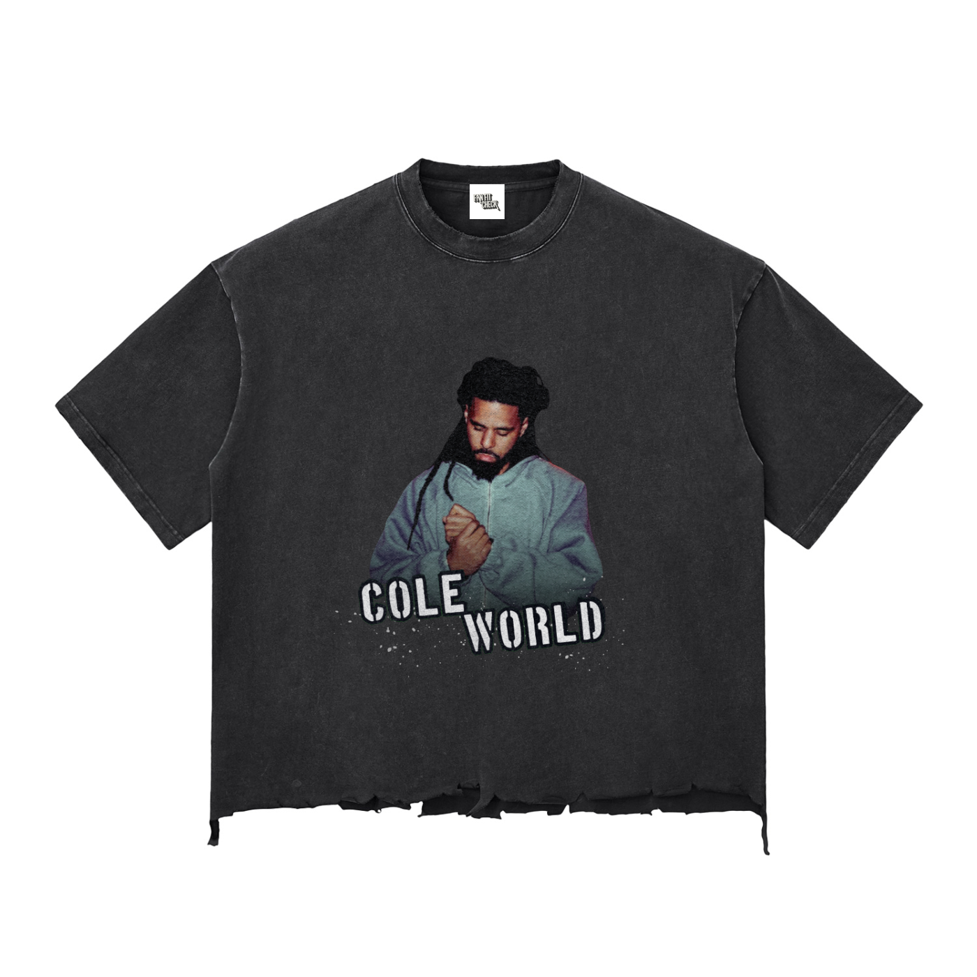 J Cole Inspired Cole World Washed Raw-Hem Boxy T-shirt