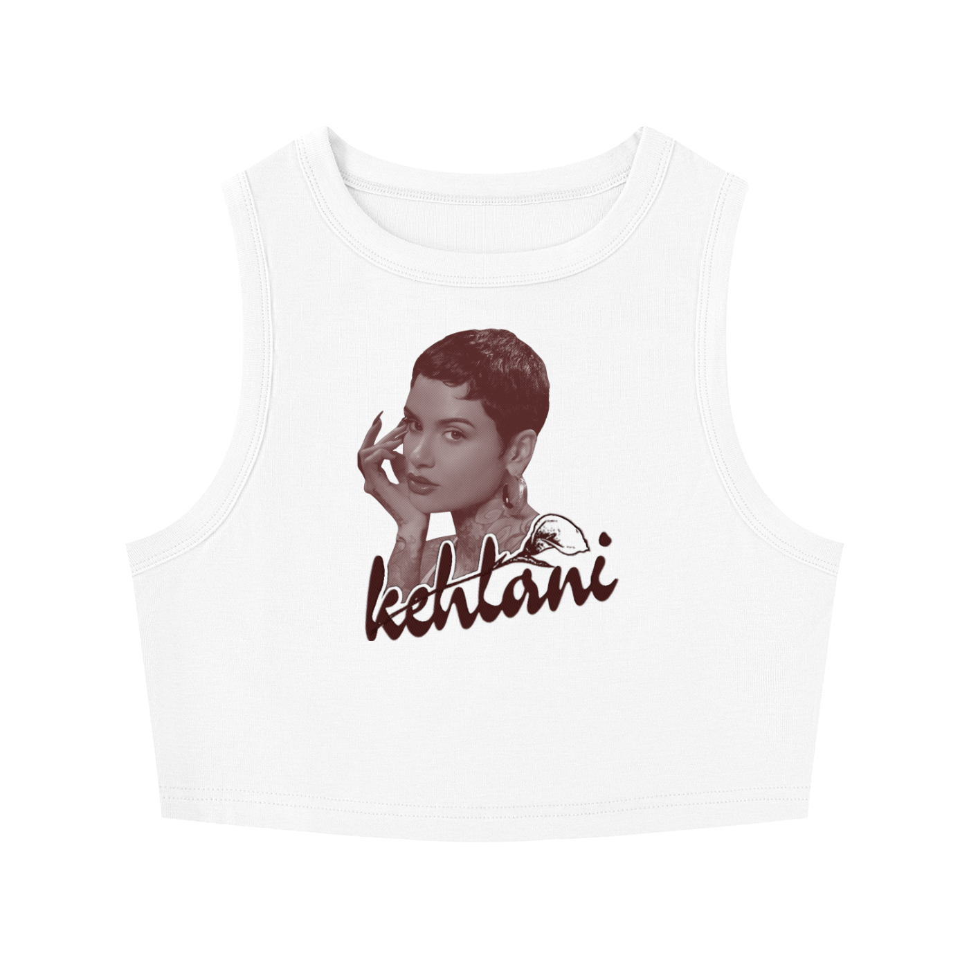 Kehlani Inspired Burgundy Textured Portrait Crewneck Crop Tank Top