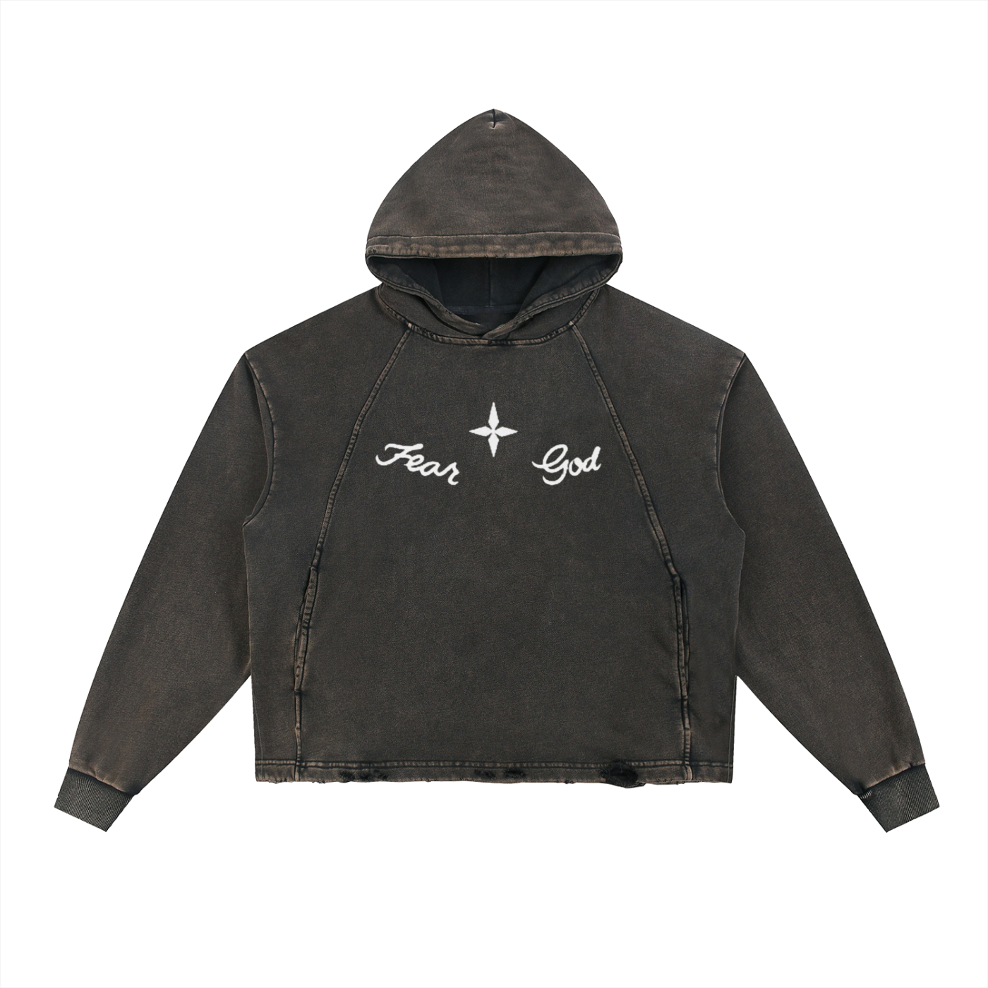 Weezy Inspired Fear God Vintage Frayed-Hem Hoodie