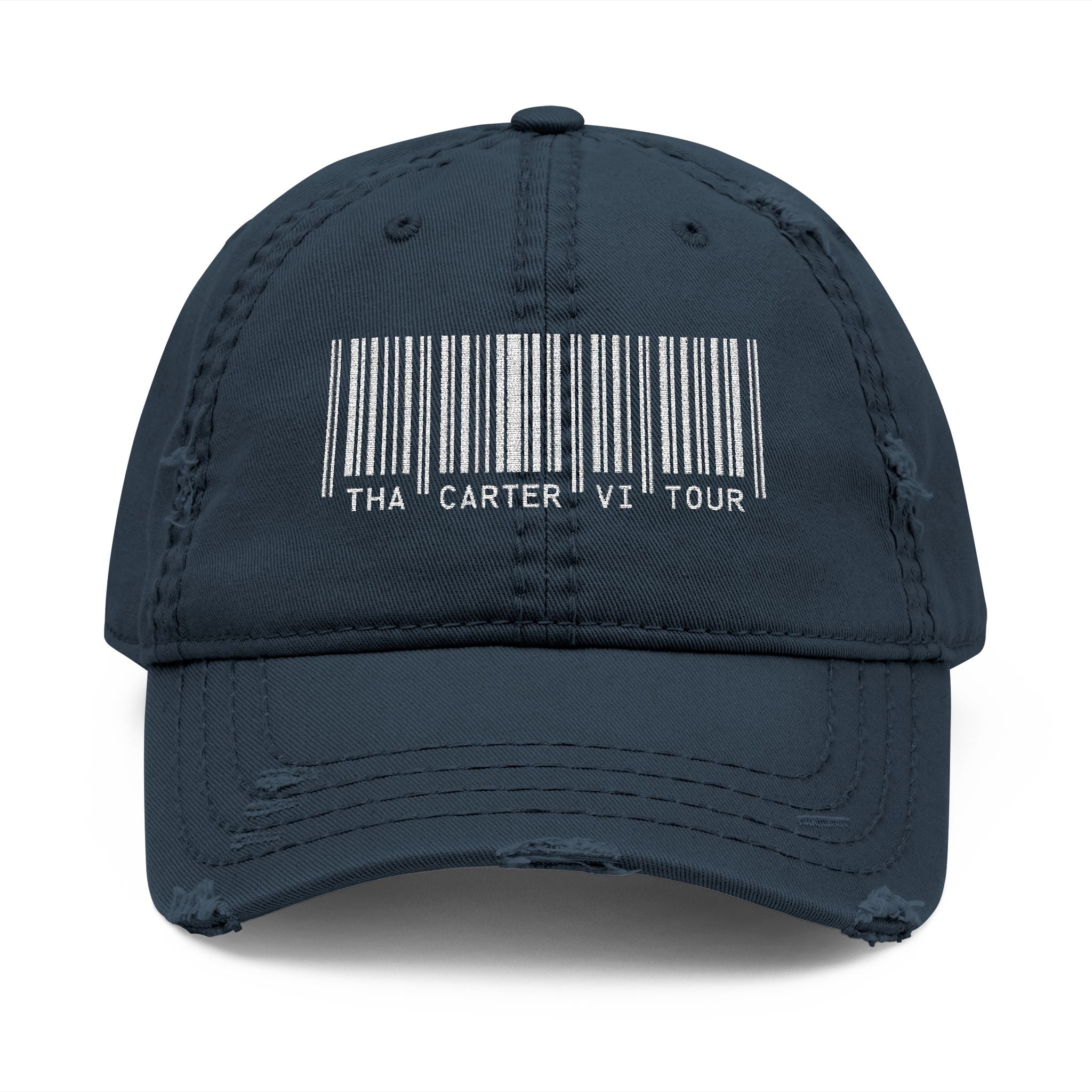 Weezy Fan Inspired Carter Tour Bar Code Distressed Dad Hat (Embroidery)
