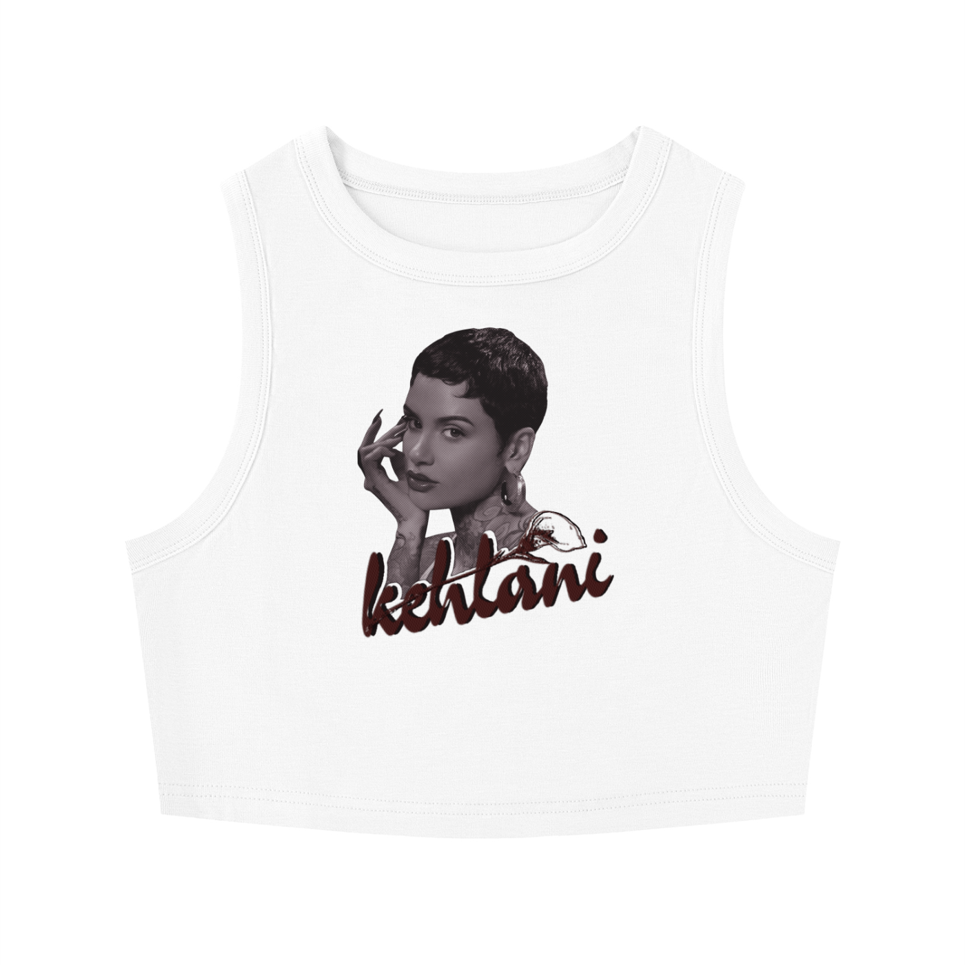 Kehlani Inspired Black Textured Portrait Crewneck Crop Tank